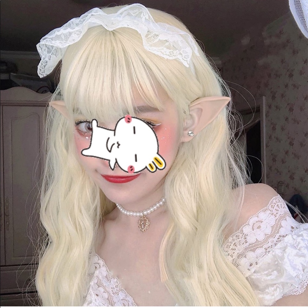 Human hair blend platinum blonde wig